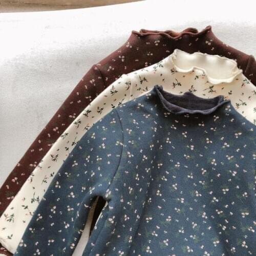 Toddler Girls Shirts 2021 Autumn Winter New Kids Plus Velvet Warm Tshirt Cute Floral Fashion Long Sleeve Tops for Baby Girls New