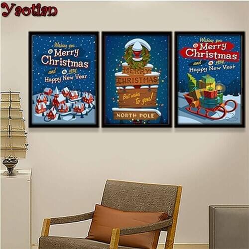 Merry Christmas DIY Diamond Embroidery Full Round square 5 D Diamond painting cross stitch 3 PCS decor home New Year gift 2021