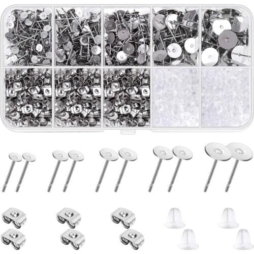 1800Pc 4-10mm Ear Needle Set DIY Handmade Earring Butterfly Earplugs Silicone Accessories Jewelry Making Repair Tool