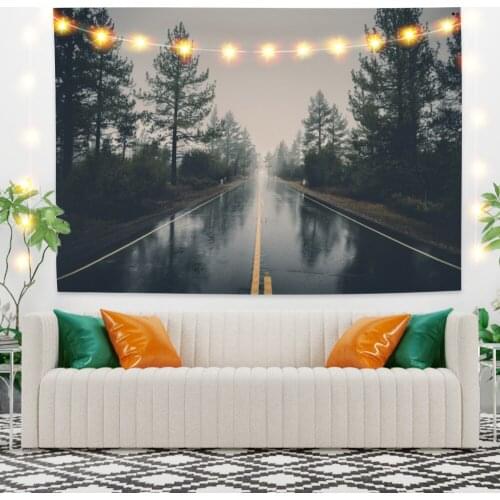 Highway and Trees Landscape Tapestry Vintage Exotic Summer Plant Nature Frame for Bedroom Photography Wall Decor