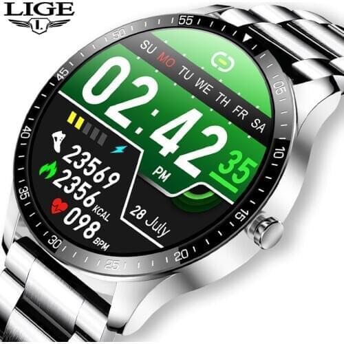 LIGE Luxury Men Smart Watch Blood Pressure Monitoring Smart Bracelet Health Tracking IP68 Waterproof Smartwatch for Android iOS