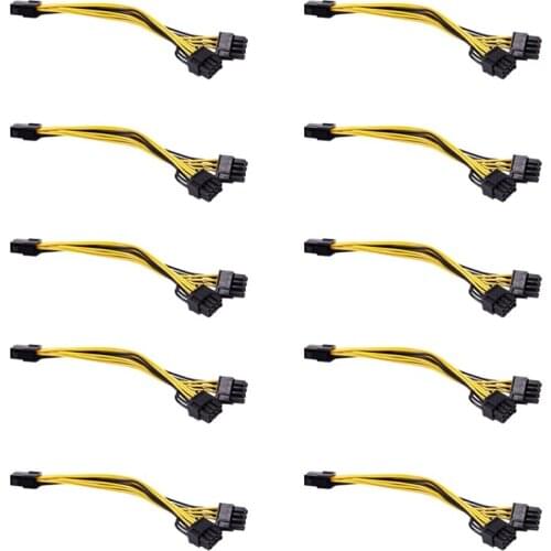 10 Pcs 6-Pin Pci-E to 2Xpcie 8 (6+2)-Pin 20cm Computer Graphics Power Supply Extension Cable for GPU VGA Splitter Power