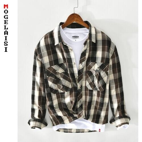 Big plaid men casual shirt 2021 spring new man tops high quality 100% cotton slim fit pocket shirts Camisa masculina Z130