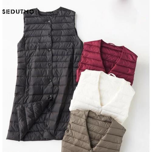 SEDUTMO Spring Plus Size 4XL Womens Down Jackets Vest Long Ultra Light Waistcoat Winter Puffer Jacket Slim Parkas ED757