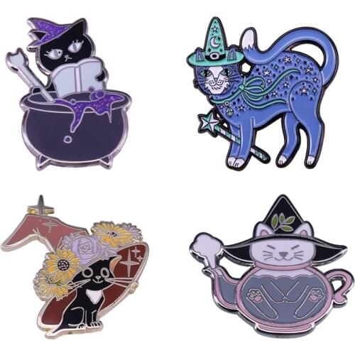 Witch cat enamel pin magic literary cute accessory