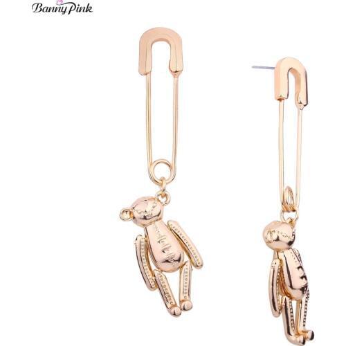 Banny Pink New Punk Alloy Paperclip Studs Earrings For Women Cute Metal Bear Pendant Post Earrings Fashion Jewelry Pendientes