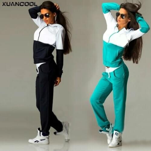 Womens 2-Piece Full Zip Tracksuit Sweatsuit Long Sleeve 2pcs Warm Fitness Jogging Sportswear Plus Size Outfit Set Clothing Suit