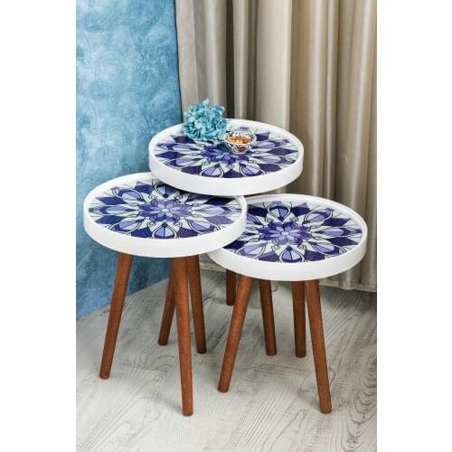 Retro Glass Above Special Print Zigon Coffee Table 3 pcs