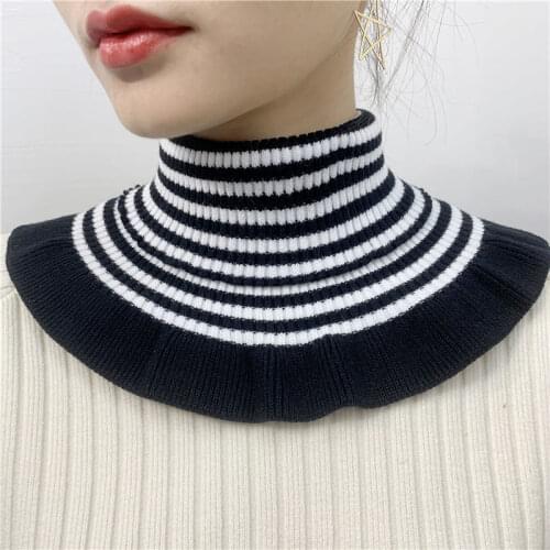 Winter False Colloar Scarf Womens Hedging Neck Guard Snood Wool Knit Stripe Ruffle Lace Thick Elastic Pullover Warm Scarve Q81