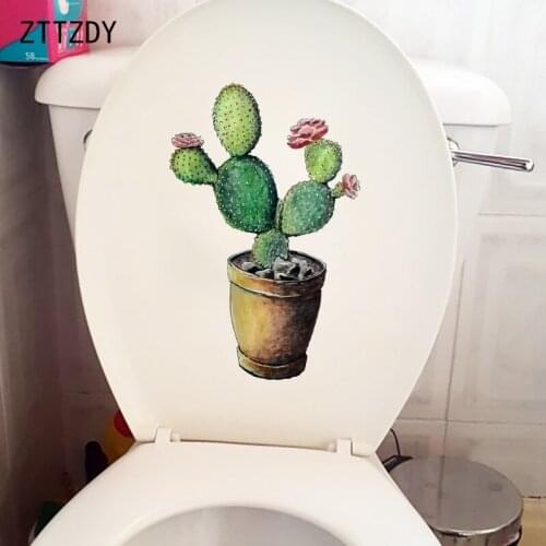 ZTTZDY 16.5×25.4CM Hand Painted Potted Cactus Home Wall Stickers Personality WC Toilet Accessories T6-0053
