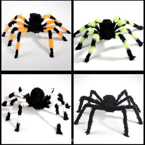 1Pc 75cm Halloween Super Big Plush Spider Made of Wire and Plush Black and Multicolour Style for Party or Halloween Decorations