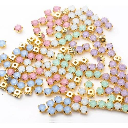 100pc 6mm Opal Colors Resin Sew On Rhinestones Mix Fancy With Gold/Silver Claw Opal Sewing Rhinestones DIY Dress Strass A125
