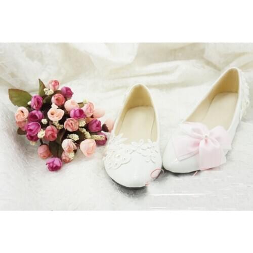 2018 Free Shipping Almond Toe White Flower Bridesmaid Shoes Wedding Bridal Dress Shoe Fashion lady Dress Shoe Girl Dress Shoes