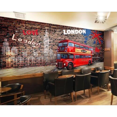 3d wallpaper custom photo mural Large hand-painted HD brick wall British red bus restaurant tooling room wallpaper for walls 3 d