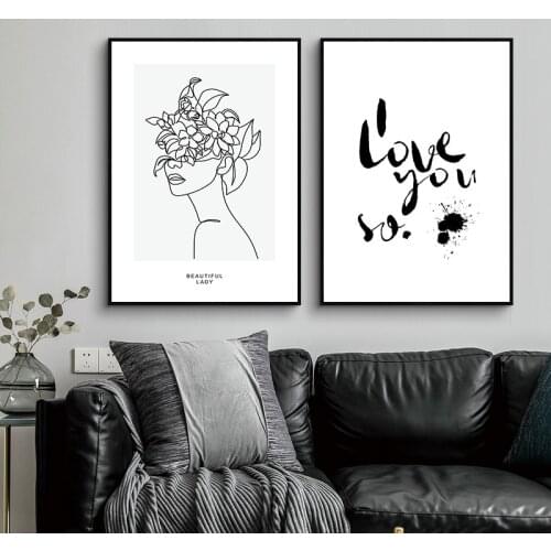 Abstract Flower Woman Art Canvas Painting Posters I love you so Quote Prints Wall Art Pictures For Living Room Home Decor TB33