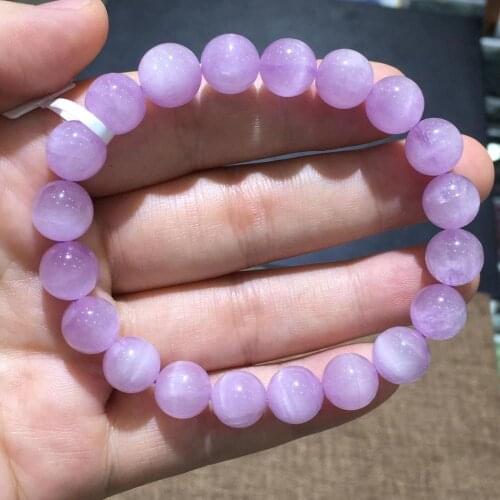 10mm Genuine Natural Purple Kunzite Quartz Bracelet Energy Cat Eye Clear Round Beads Women Men Certificate AAAAAA