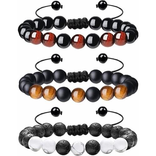 HIYONG Natural Stone Bracelets Handmade Tiger Eye Beads Bracelet Braided Rope Black Agate Bracelet Adjustable Women Men Bangles
