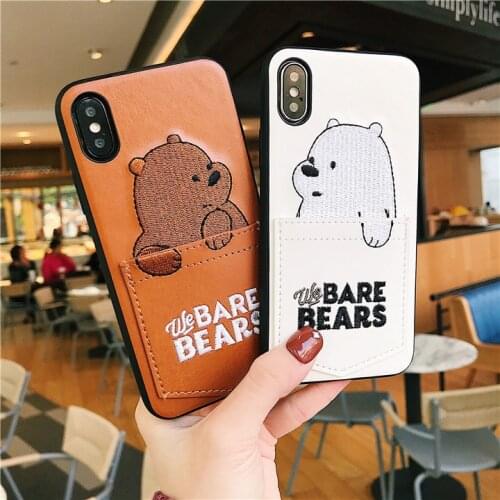 Pu Leather Cartoon Bear Pocket Phone Case for IPhone 12 Pro Max Soft Tpu Cover for Iphone 11 7 Xr X Max 11Pro 6 8 Plus with Bags