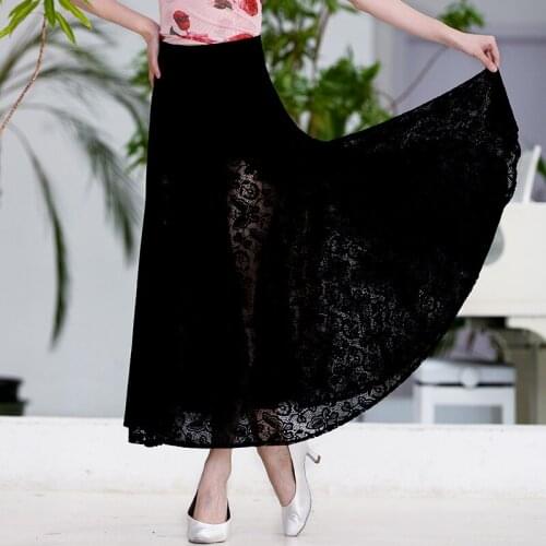 Black Lace Ballroom Dance Skirt Standard Waltz Performance Stage Clothes Women Practice Wear Tango Competition Costume YS2220