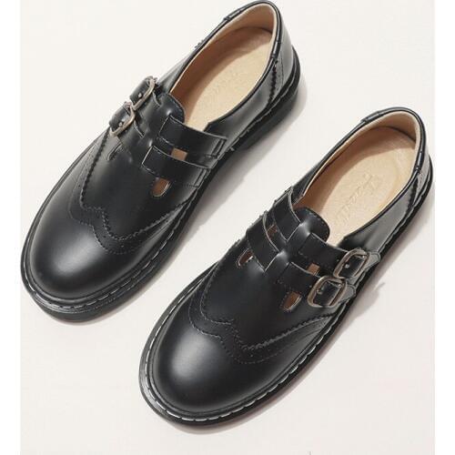British Buckle Designer Women Brogues Shoes Retro College Girls Flat Plarform Shoes Woman Vintage Carved Oxford Shoes For Woman