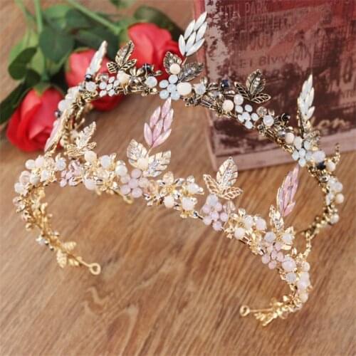 Crystal Flowers Plants Ancient Gold Tiara Crown Bridal Hair Accessories Wedding Quinceanera Tiaras And Crowns Pageant Diamante
