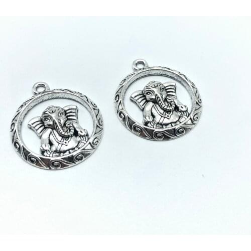 JunKang Antique silver Indian elephant head god gandhanissa pendant handmade bracelet necklace jewelry findings 25*28mm