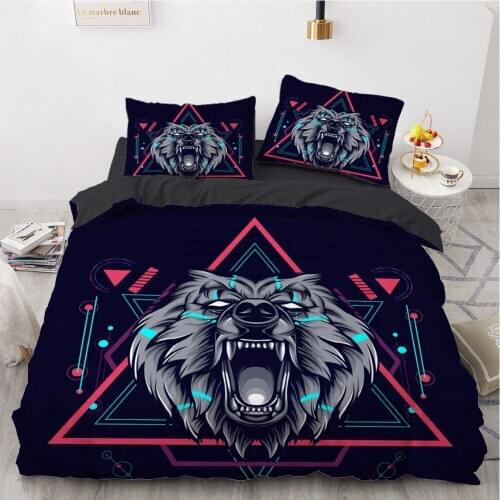 3D Animal Design Bedding Set Duvet Cover Set Comforter Bed Linen King King Queen Double Single Size Black Home Textile