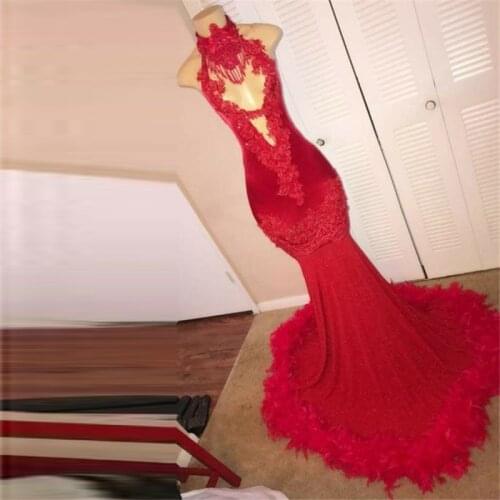 Red Mermaid Evening Gowns 2020 High Neck Illusion Bodice African Party Wear Vestidos Cocktail Party Dress Custom Made