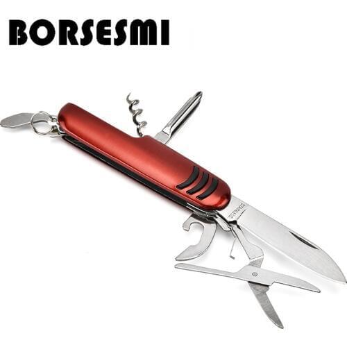 Hot sale kitchen fruit multi-purpose knives Mini 7 in 1 stainless steel pocket knife multi-function keychain folding knife