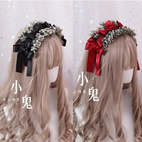 Lolita Gothic Dark Series Black Red Lolita Headbands Twilight Hair Accessories Gold KC Bow Headband