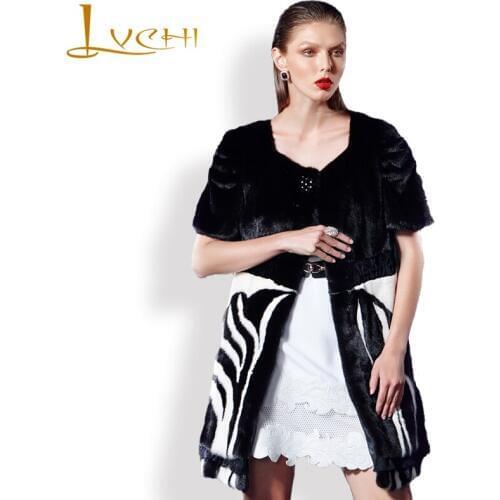 LVCHI Half sleeve Zebra Lines Waistcoat for women Natural mink fur coats for women Commute style Clothes real value
