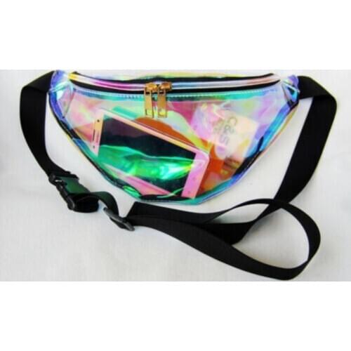 Women FashionPack PU Laser Purse One Shoulder Waist Chest Bag Hip Bag Punk Sport