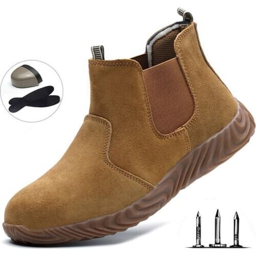 Suede Leather Safety Shoes Mens Anti-smashing Anti-scalding Welding Shoes Non-slip Wear-resistant Protective Shoes Mens Boots
