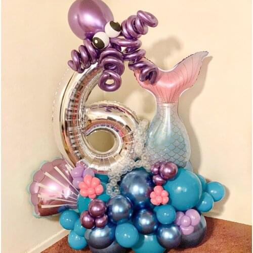 43pcs Mermaid Theme Party Decors 32inch Number Balloons Set Little Mermaid Globos Kids 1st Birthday Party Baby Shower Supplies