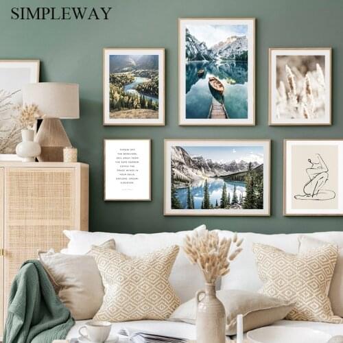 Scandinavian Landscape Wall Poster Forest Canvas Print Mountain Lake Nature Scenery Art Painting Modern Home Decoration Picture