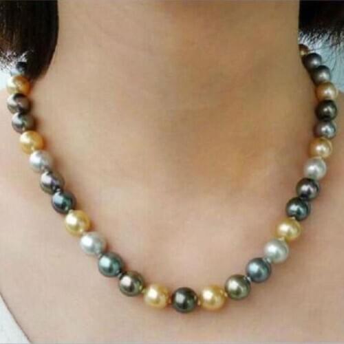10-11 mm south sea natural round multicolor pearl necklace 14k gold