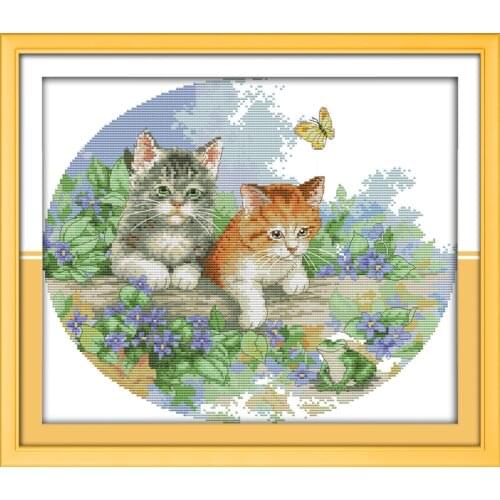 Naughty kittens cross stitch kit 14ct 11ct pre stamped canvas cross stitching animal lover embroidery DIY handmade needlework