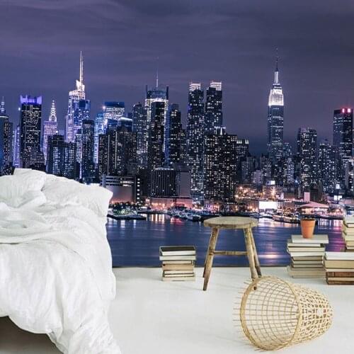 Custom 3D Non-woven Wallpaper Modern New York City Night View Living Room TV Background Wall Decor Mural Wallpapers 3D Pared