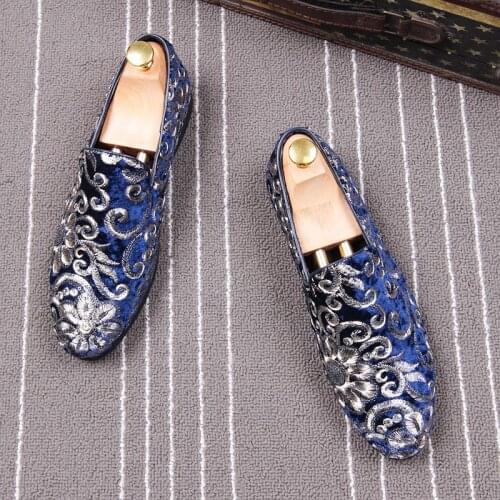 New arrival mens luxury fashion punk nightclub dresses genuine leather shoes embroidery slip-on lazy shoe breathable loafers man