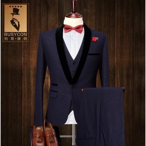 Slim Fit 3 Pieces Elegant Dark Royal Blue Tuxedos For Men Stage Wear Groom Wedding Suit Lates Coat Pant Design