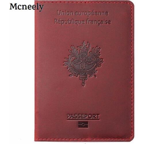 France Passport Cover Crazy Horse Leather Hot Card Holder Men Passport Case Travel Unisex French Genuine Leather Travel Wallet