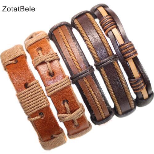 Wholesale Hand-woven Multilayer Leather Bracelet For Men Handmade Wristband Bracelet Rope Jewelry Wrap Bracelets & Bangles XP5