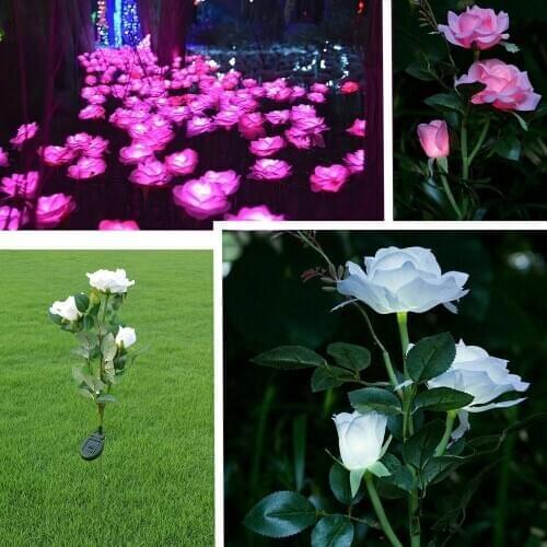 Outdoor Solar Powered LED Light Waterproof Rose Flower Stake Lamp Easy-to-Install for Home Garden Yard Lawn Path decorate