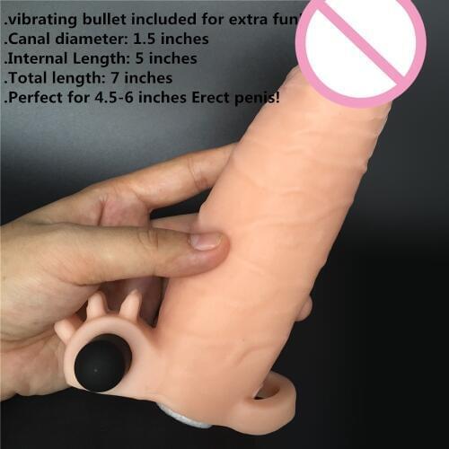 7 inches L Realistic Penis Sleeves With Bullet Vibrating Penis Enlargement Extend Condoms Penis Sheath Sex toy for male adult
