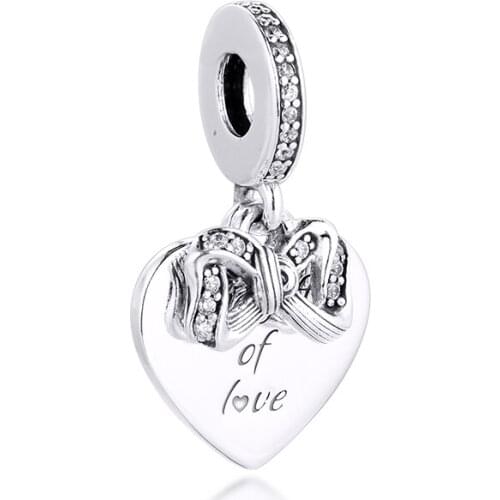 CKK Winter Bow & Love Heart Charms 925 Original Fit Pandora Bracelets Sterling Silver Beads for Jewelry Making DIY