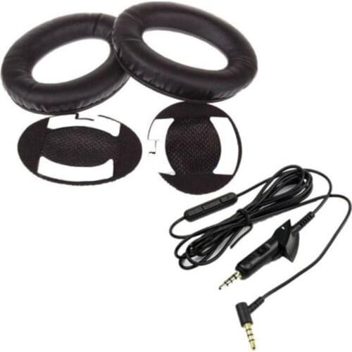 Replacement Ear Pads Cushion + Extension 3.5mm Audio Cable Cord + Wired Earpads Headband for QC15 QC2 Earphone