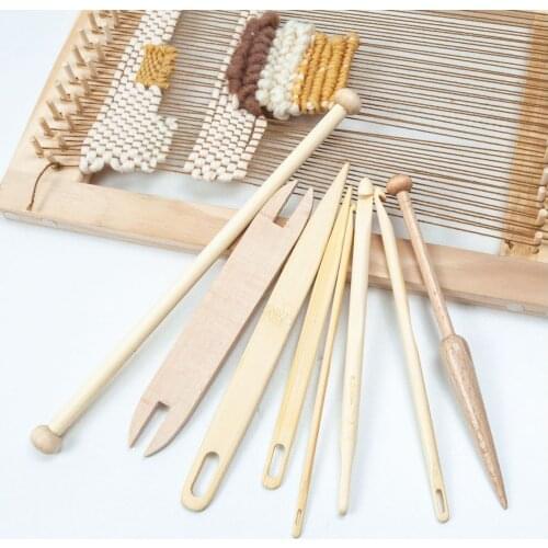 9PCS DIY Wooden Weaving Loom Tools Tapestry Darning Knitting Needles Needlework Crafts Sewing Needle Big Eye Yarn Sewing Tools