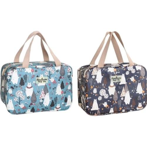 K92A Large Toiletry Wash Bag Cartoon Bear Print Zippered Makeup Tote Handbag Waterproof Women Men Swim Gym Organizer Pouch