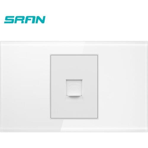 SRAN Telephone socket,white pearl crystal glass panel 118mm*72mm,wall Tel rj11 interface power socket