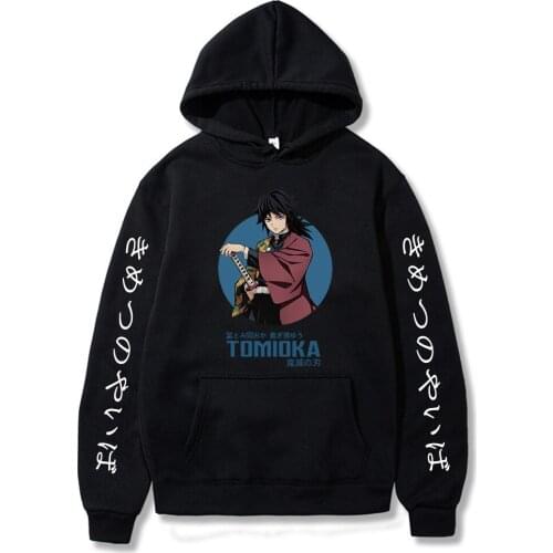Harajuku Demon Slayer Anime Hoodies Kimetsu No Yaiba Tomioka Giyuu Printed Hooded Fashion Streetwear Casual Sweatshirts